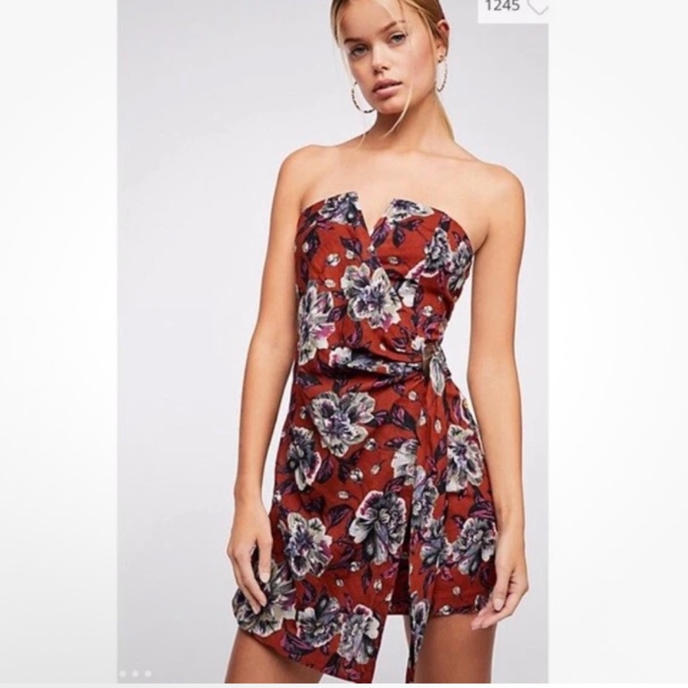 $19 sale Free People Is Hot to Trot Mini Dress Floral printed Strapless 63